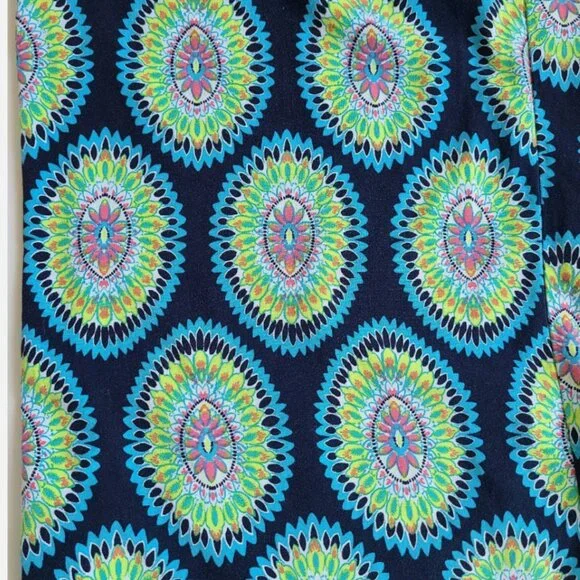 Crown & Ivy Pants S Green Blue Medallion Pull On Straight Boho Beachy Casual - Picture 2 of 9